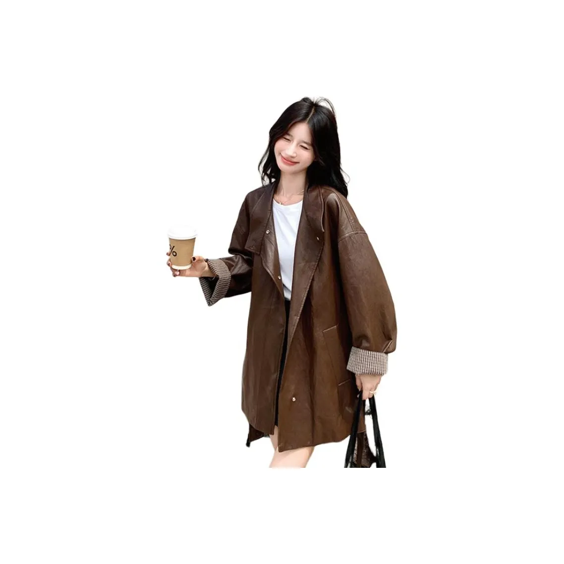 H YXIANG Кожа Куртка Женская