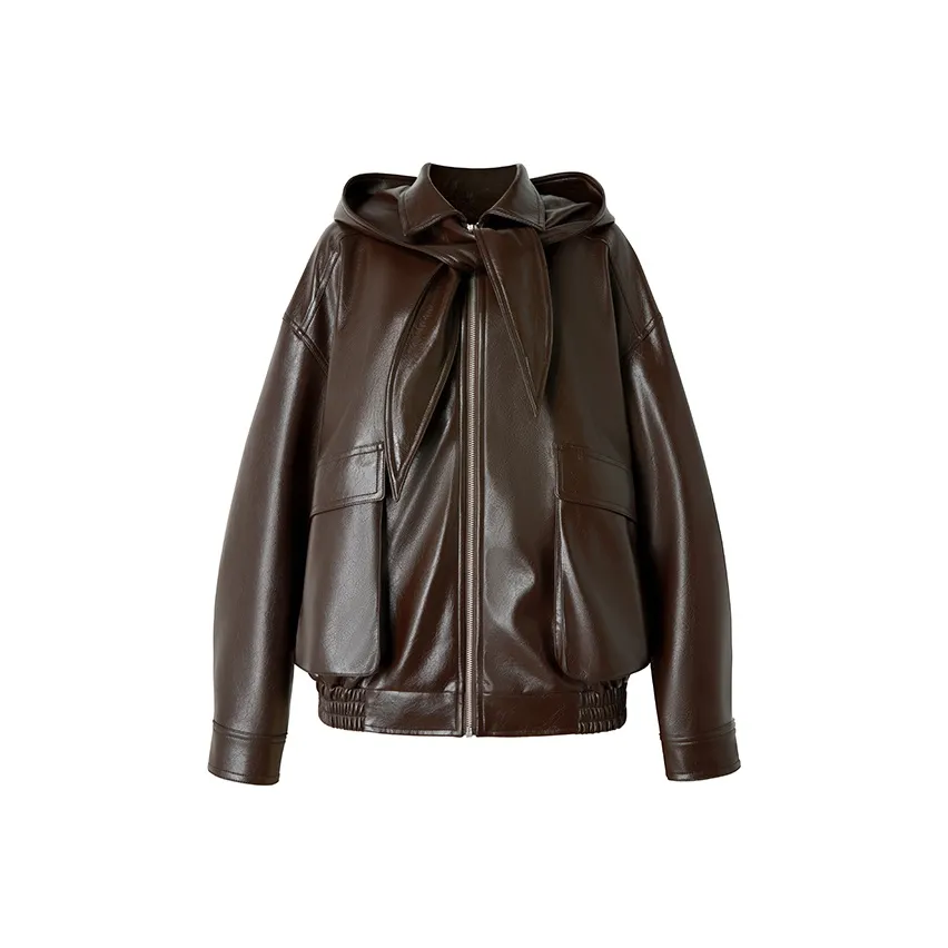 UENA Коричневый пятнистый женский кожаный пиджак