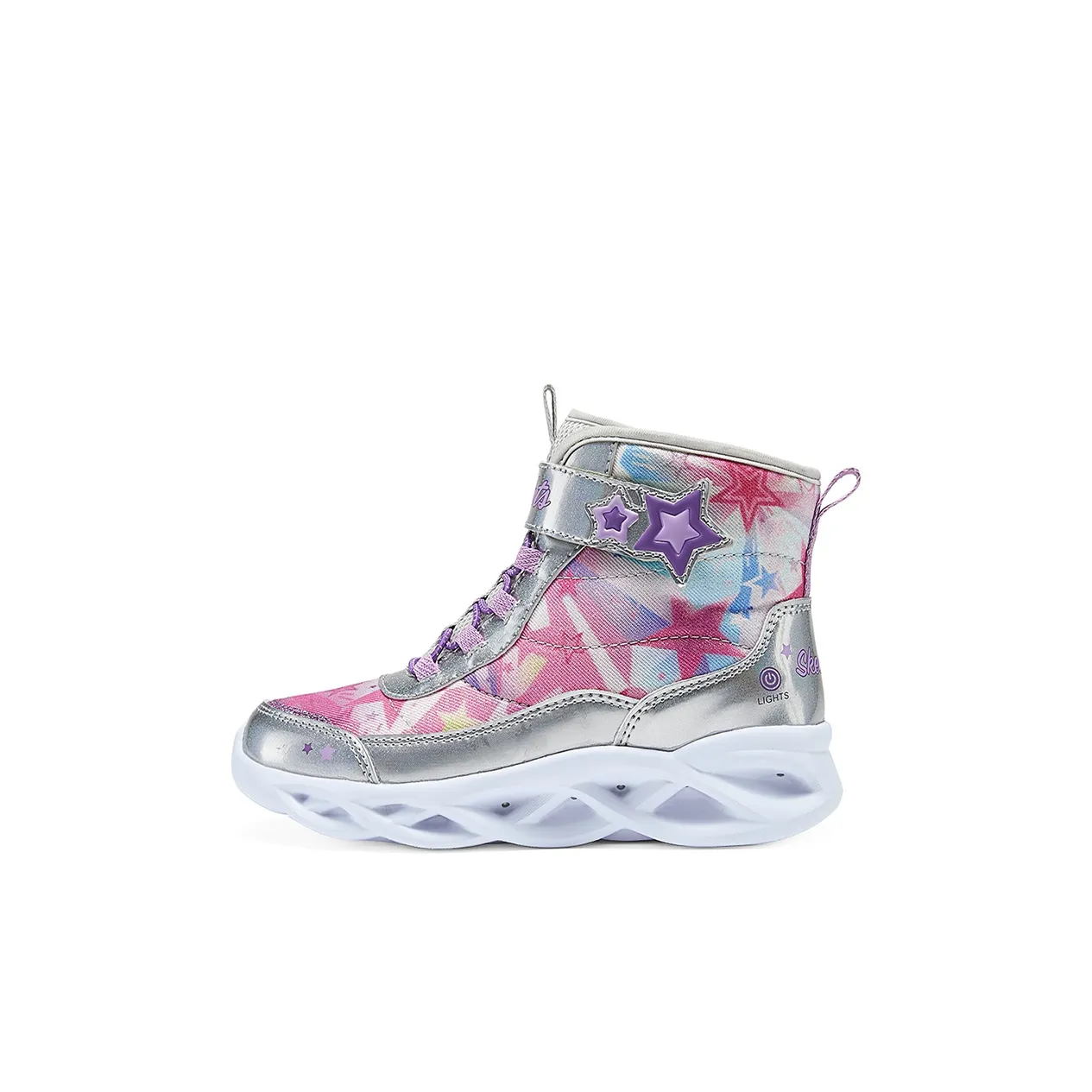 Skechers Kids Термический Увеличение Высоты Устойчивый к Износу Противоскользящий Высокий Топ Детский Хлопок Ботинки Серебряный