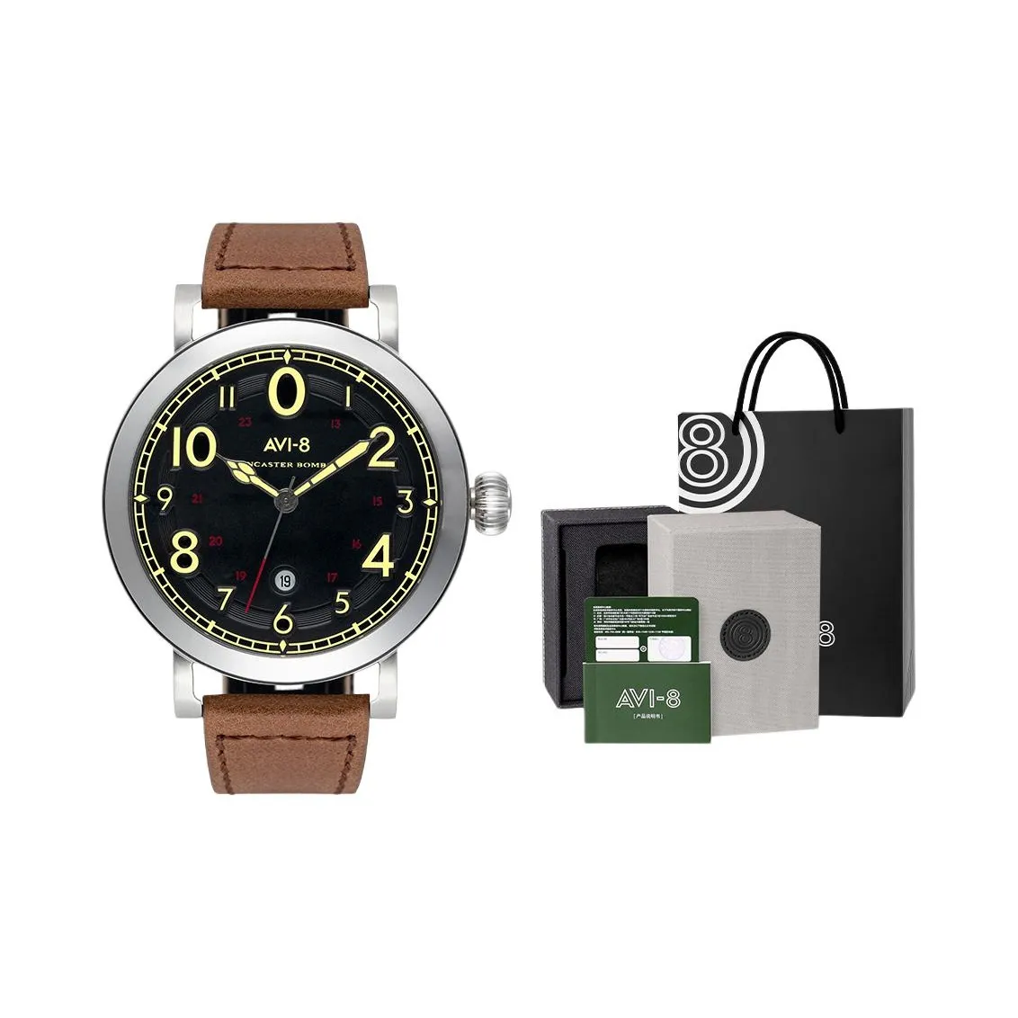 AVI 8 Hunter Fighter Collection Наручные часы Кварцевый механизм Кожаный ремешок Черный циферблат Мужские часы AV 4067 02