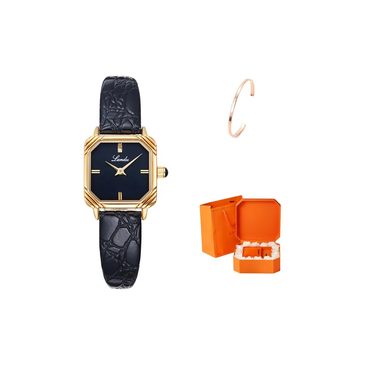 LANDU Vintage Versatile Водонепроницаемый Кварцевый механизм Естественная кожа Ремешок Часы Женские Черный циферблат