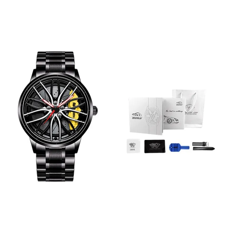 SVJ Кварцевый механизм нержавеющая сталь ремешок часы для мужчин черный циферблат модель A2022G006