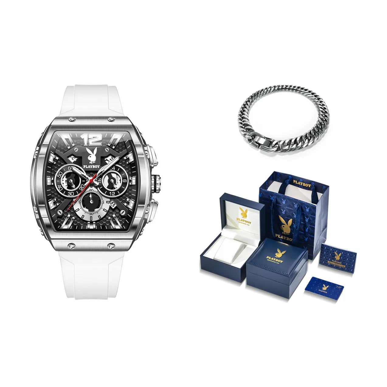 Playboy Кварцевый механизм силиконовый ремешок мужские часы черный циферблат