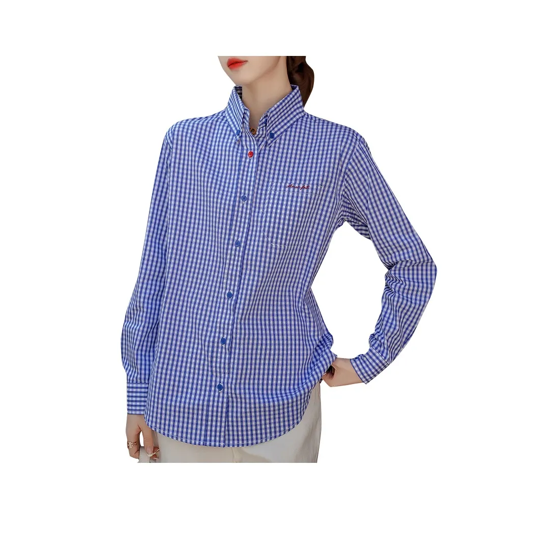 LADYXIEXIE Синяя клетка Giveaway Бренд Наклеенный Женские Рубашки