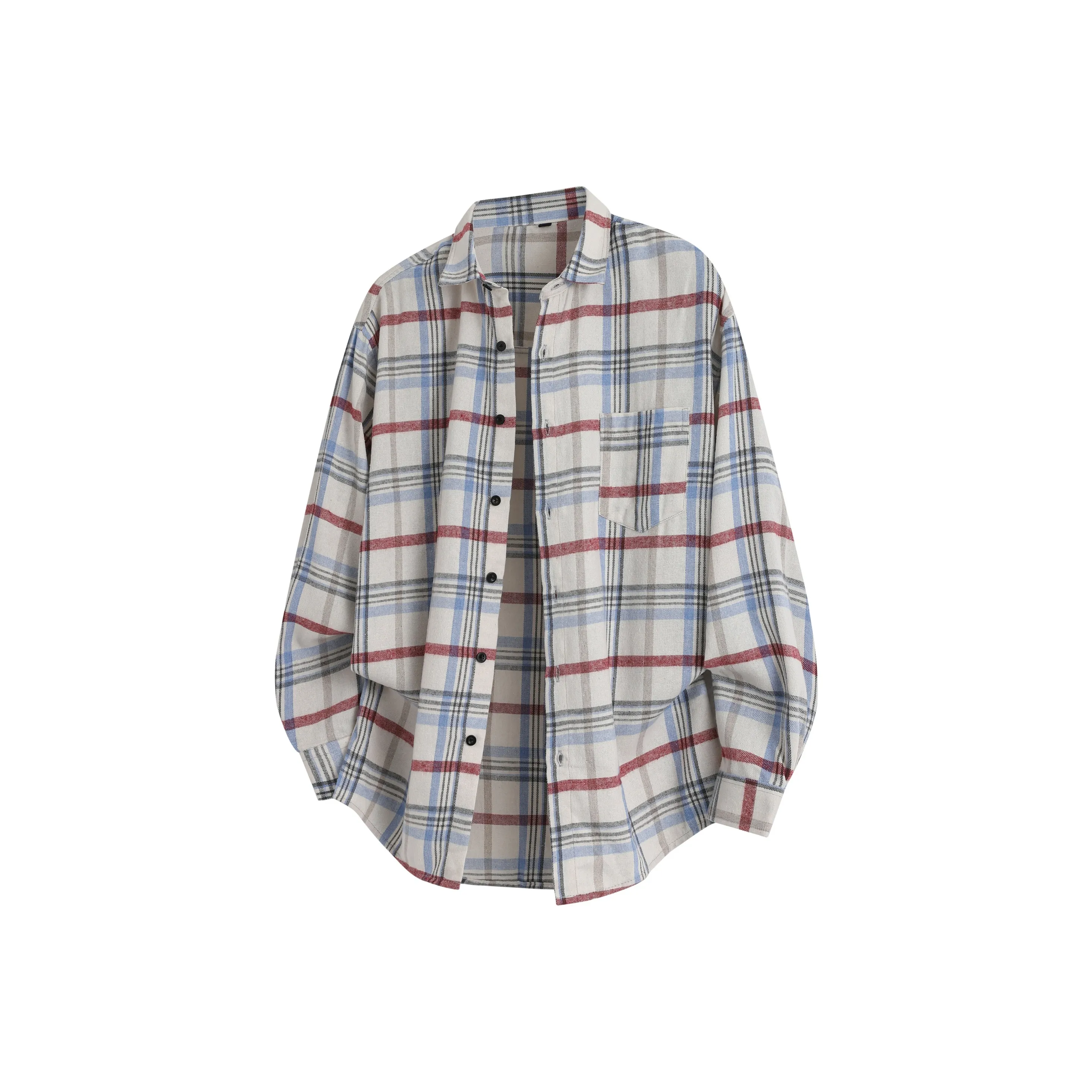 PASOK Клетчатая Длинная Рубашка с Длинными Рукавами Мужская