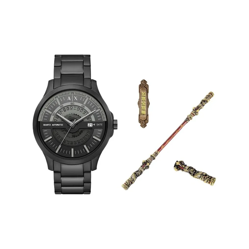 ARMANI EXCHANGEAE Darth Vader ARMANI Наручные часы KINETIC Кварцевый механизм Нержавеющая сталь Ремень Черный циферблат Мужские часы