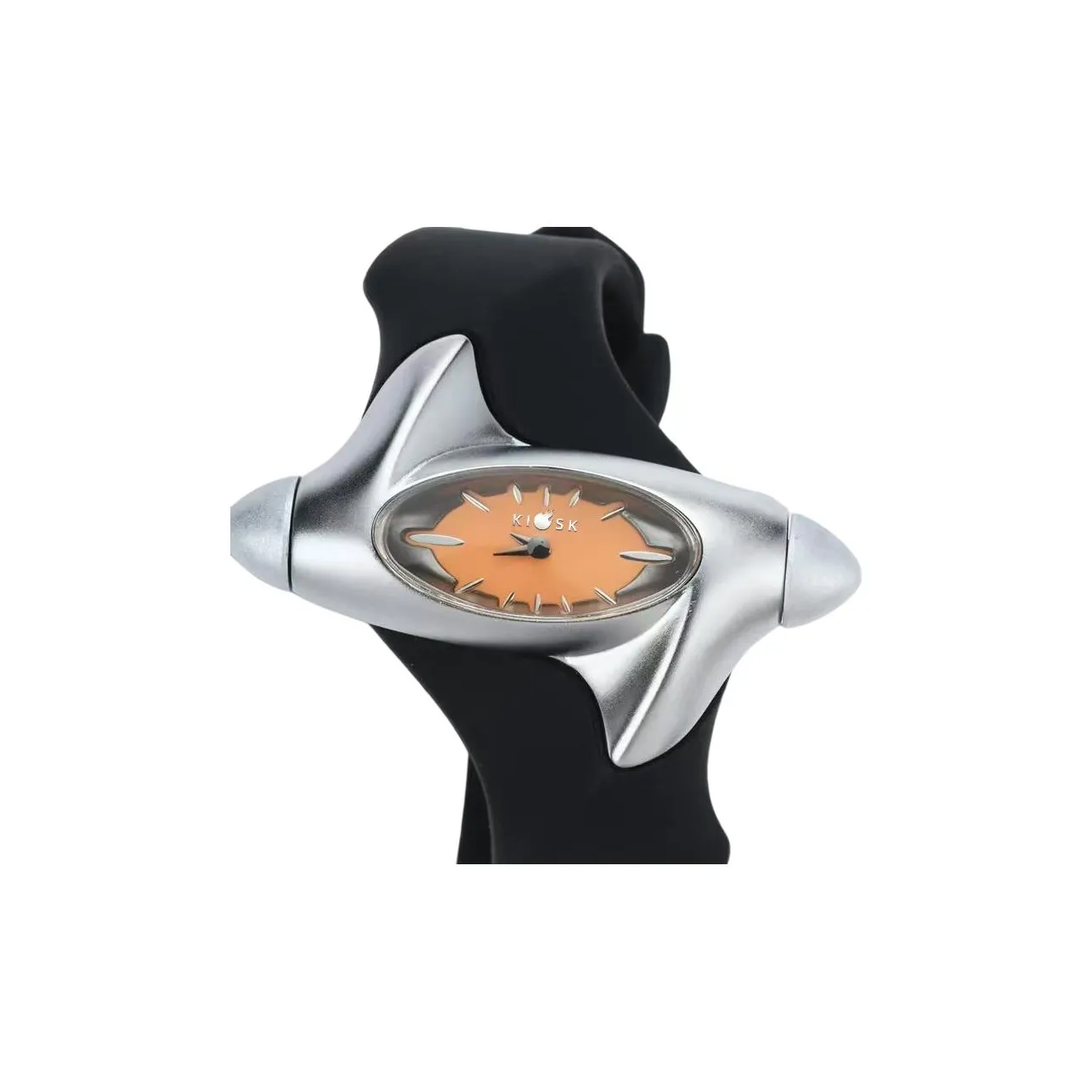 KIOSK Серебряный Роскошный Американский Кварц Механизм Резиновый Ремешок Часы Унисекс Желтый Циферблат