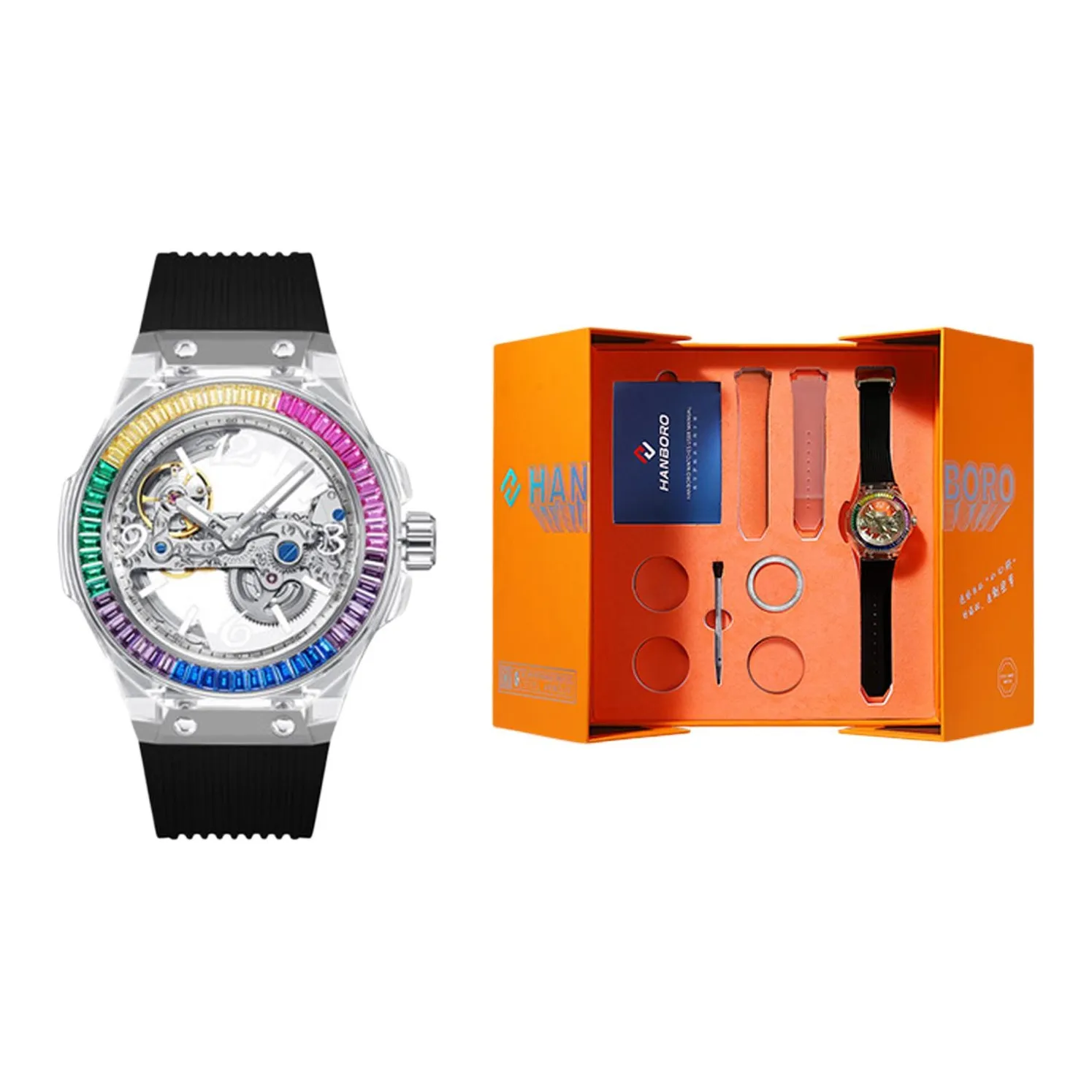 HANBORO Colorful Series Автоматические механические часы Женские часы с циферблатом в виде скелета HBR986 HC