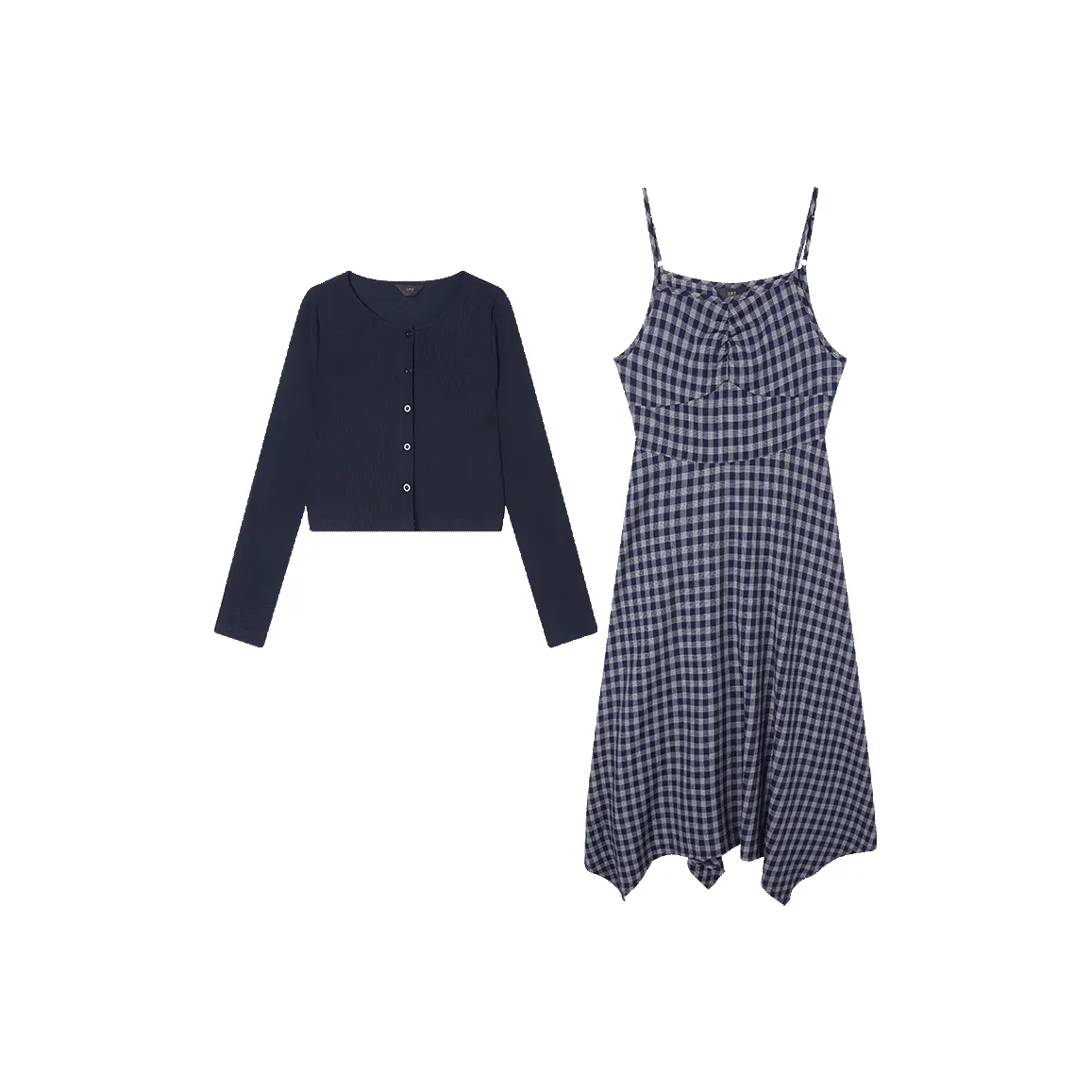 LOUISY AO Синий Клетка + Темно-синий Комплект с Юбкой для Женщин