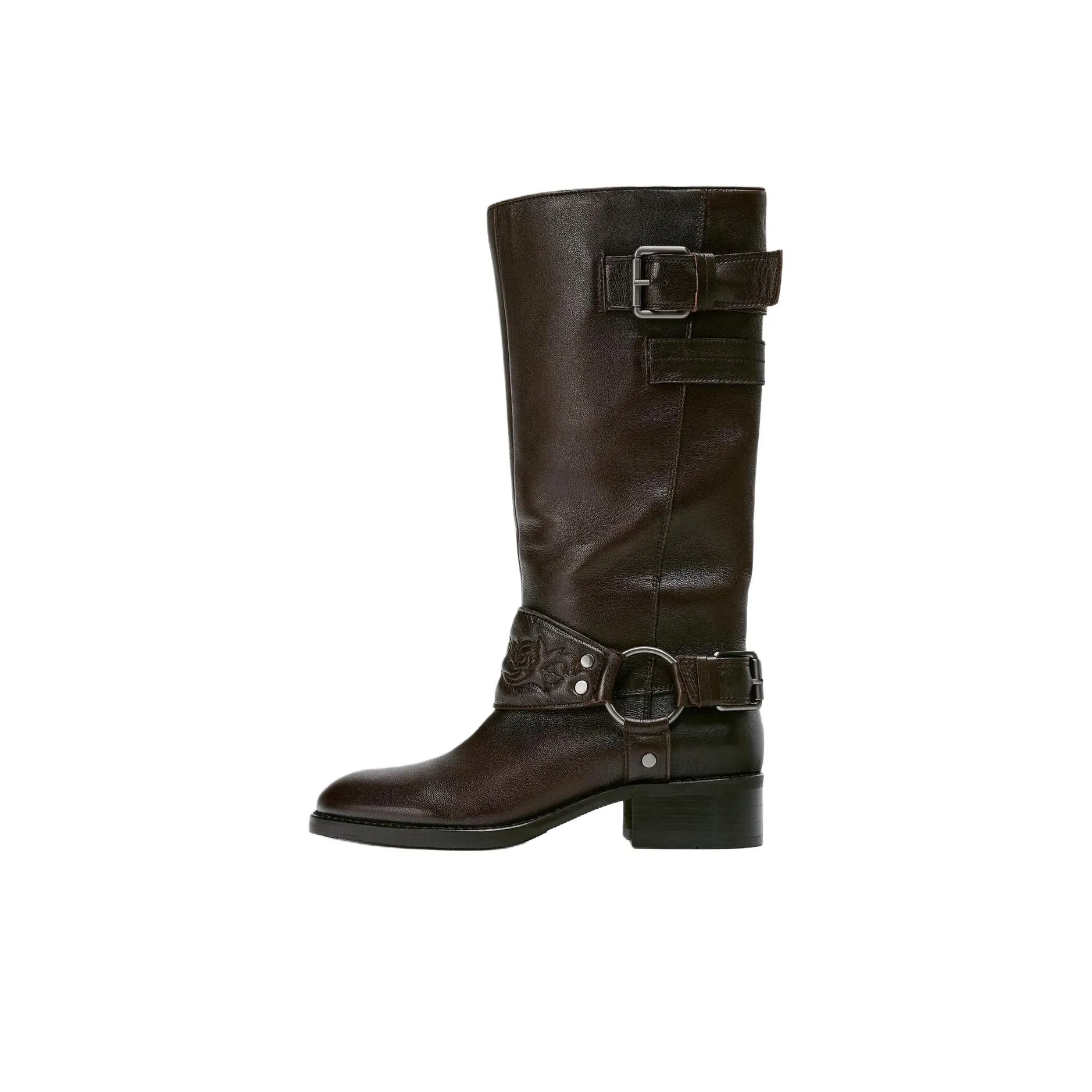 ZARA Колено Высокие сапоги 4CM Женские Коричневый