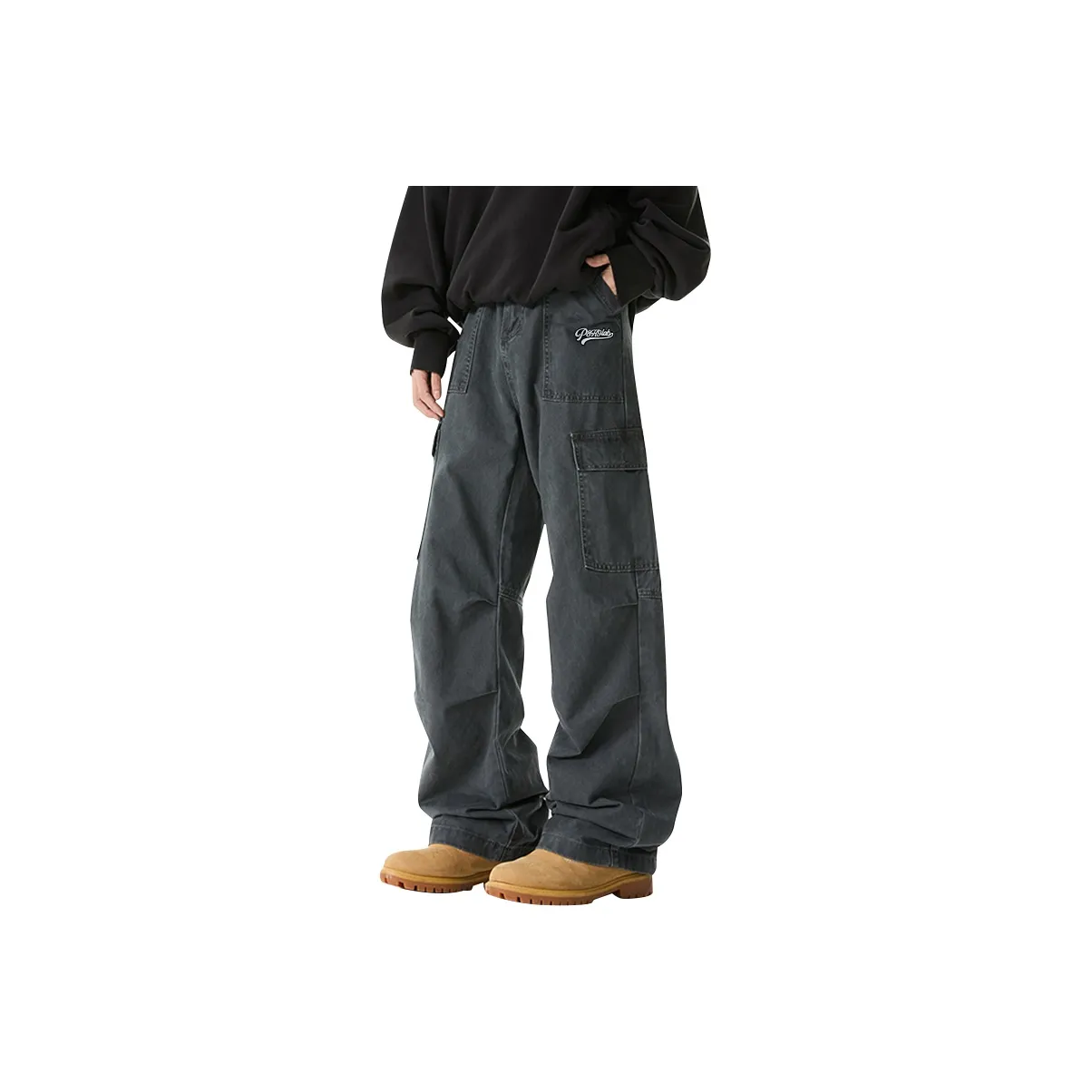 P8H9 Темно-серый [Бесплатно Съемный Тяжелый Полотенце Вышивка] Унисекс Карго Брюки