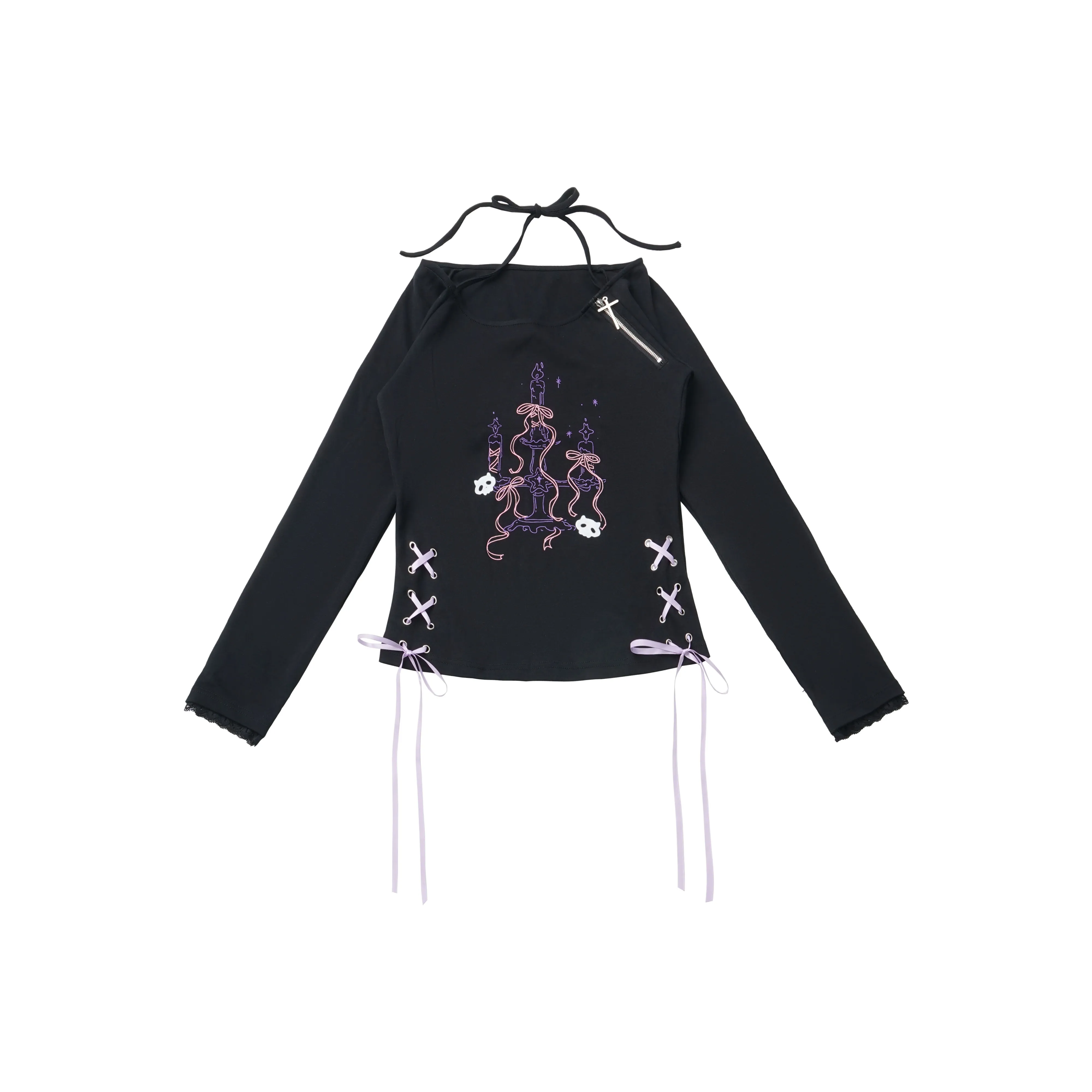 Pink Savior Круглый вырез Длинный рукав Т-рубашка Женская