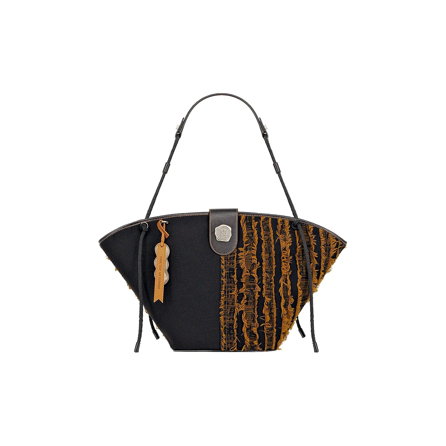 Great Dog and Black Horse Ткань Сумка через плечо Стандартная Женская с кисточкой Коричневый