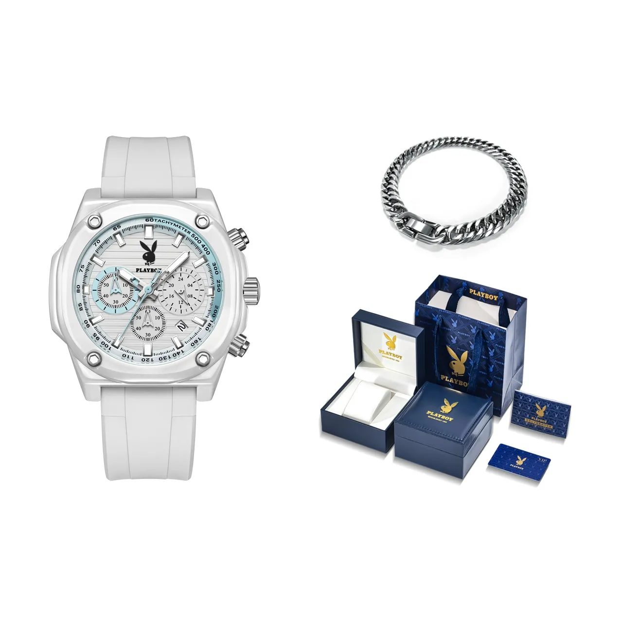 Playboy Dopamine Dressing Collection Кварцевый механизм Силиконовый ремешок Часы Мужские Белый циферблат