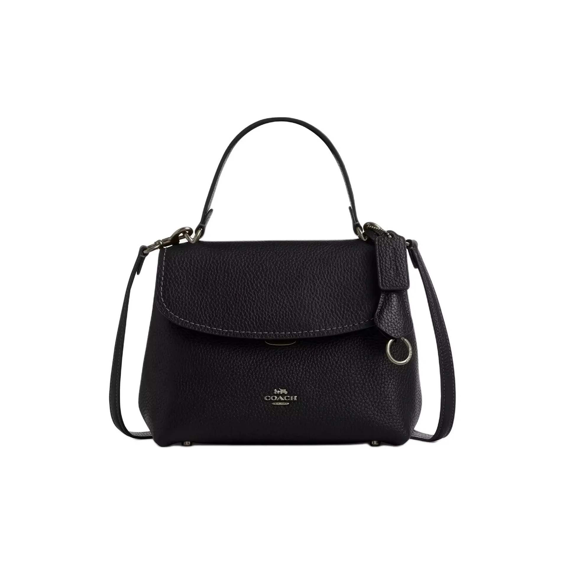 COACH Pebble Leather Bag Medium Women's Black