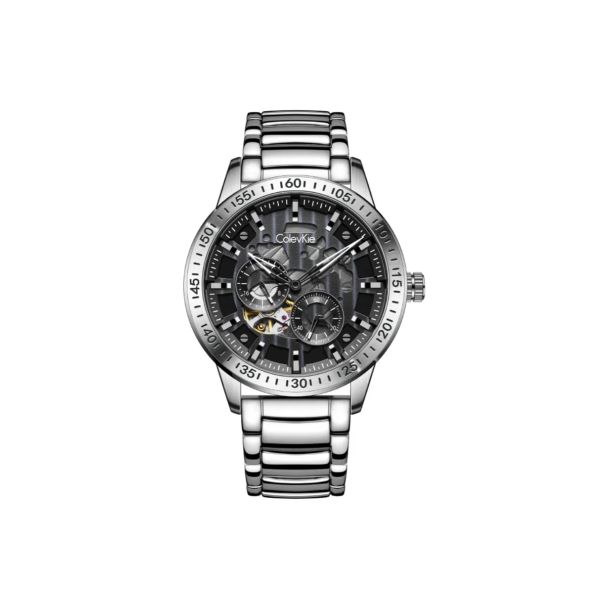 ColevKie Автоматический Механический Механизм Нержавеющая Сталь Ремешок Мужские Часы Черный Циферблат