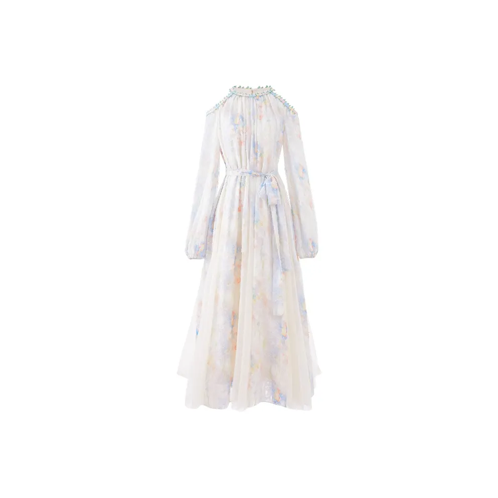 Blovelan Закатный оранжевый Женские Длинные Платья с длинными рукавами