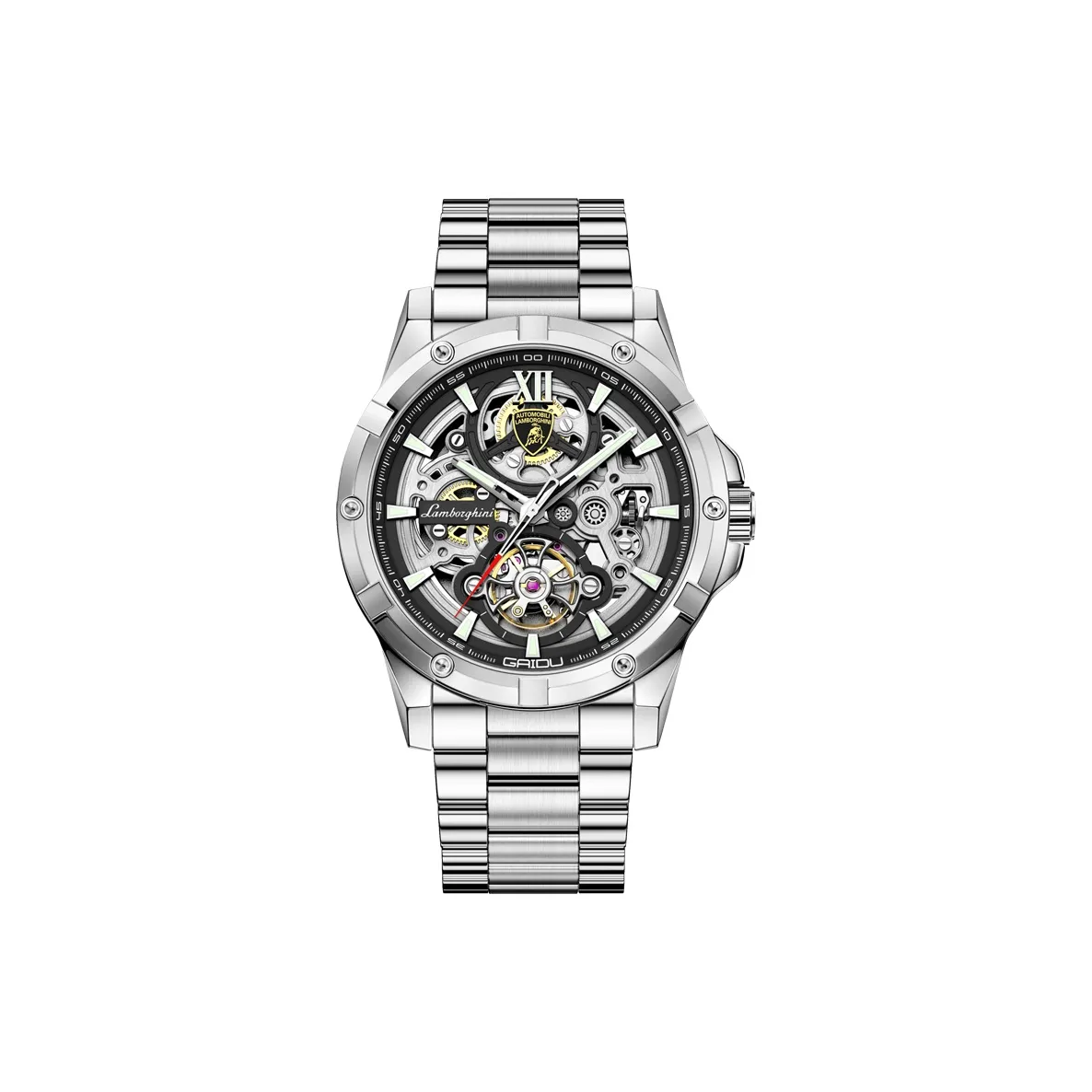 GAIDU Lamborghini Автоматический Механический Механизм Стальной Ремешок Часы Мужские Часы С Черепным Циферблатом