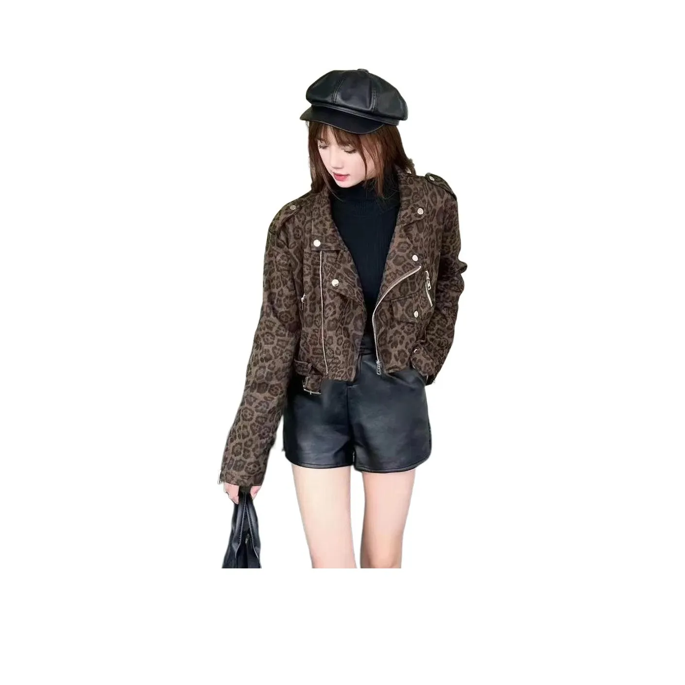 Dippanis Кофейный леопард с принтом женское короткое пальто