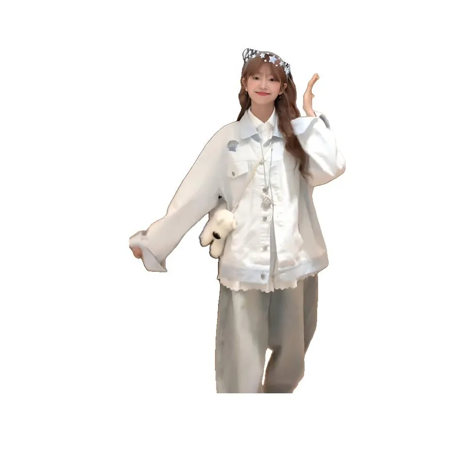 Dippanis Абрикосовый Белый Женские Джинсовые Куртки