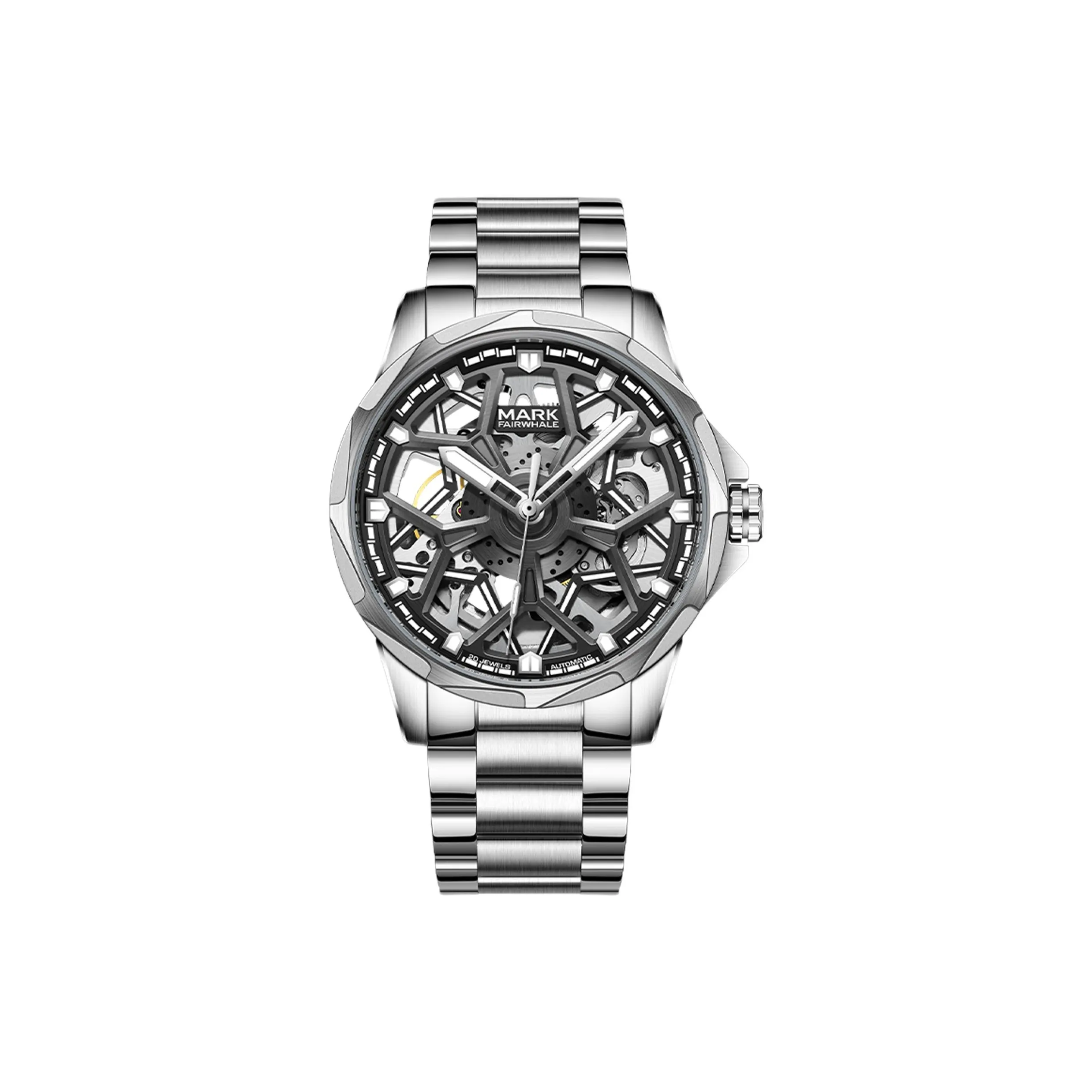FAIRWHALE Автоматический механический механизм металлический ремешок мужские часы циферблат с открытым механизмом