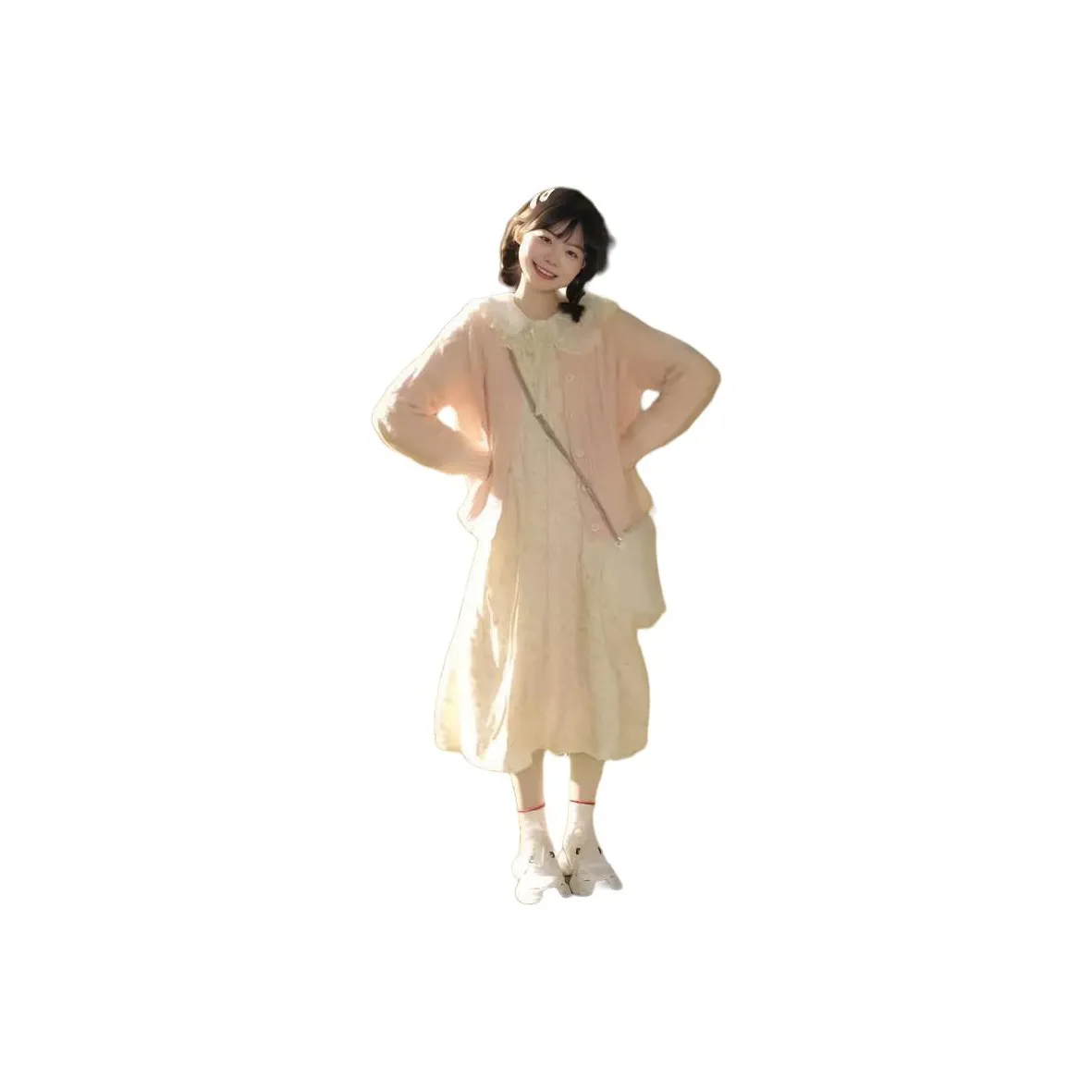 Dippanis Розовый Кардиган + Цветочное Платье Женские Комплекты с Юбкой