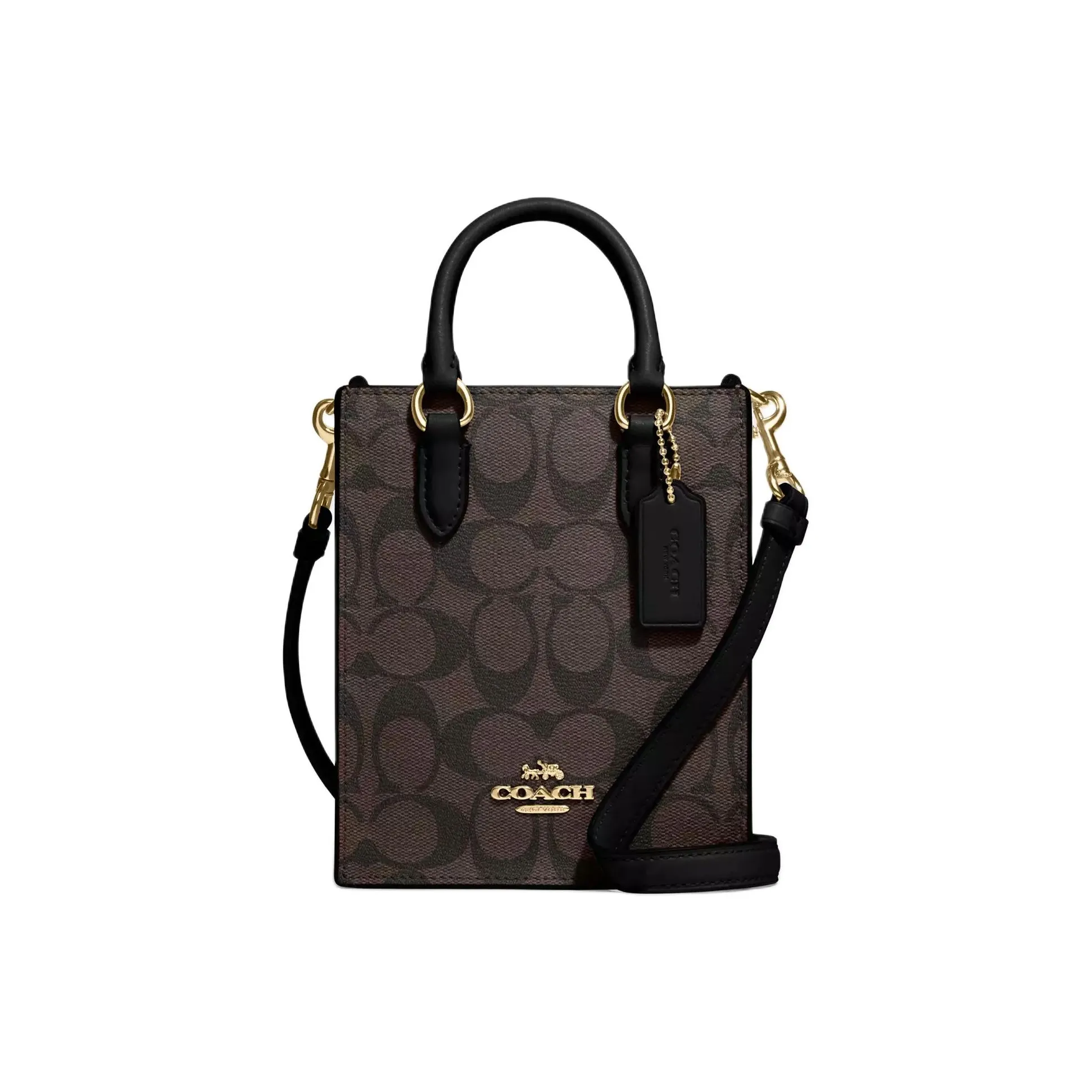 COACH Ткань с покрытием кожа вставки тоут сумка сумка для покупок сумка через плечо сумка мини женская черный