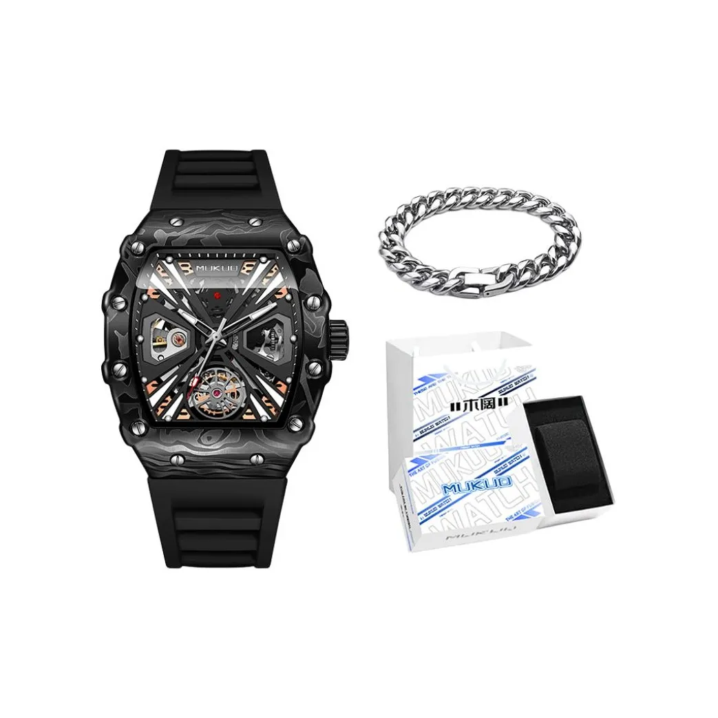 MUKUO Master Industrial Cool Tone Style Автоматический Механический Механизм Силиконовый Ремешок Часы Мужские Черный Циферблат