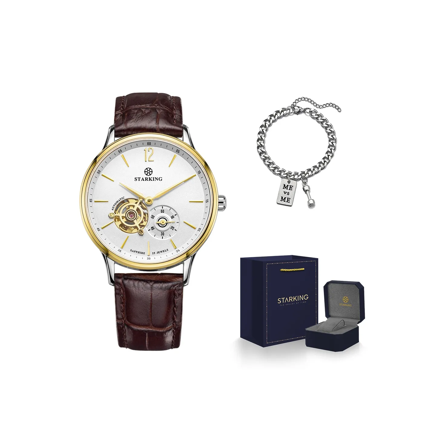 STARKING Автоматический Механический Механизм Нержавеющая Сталь Ремешок Часы Унисекс Белый Циферблат