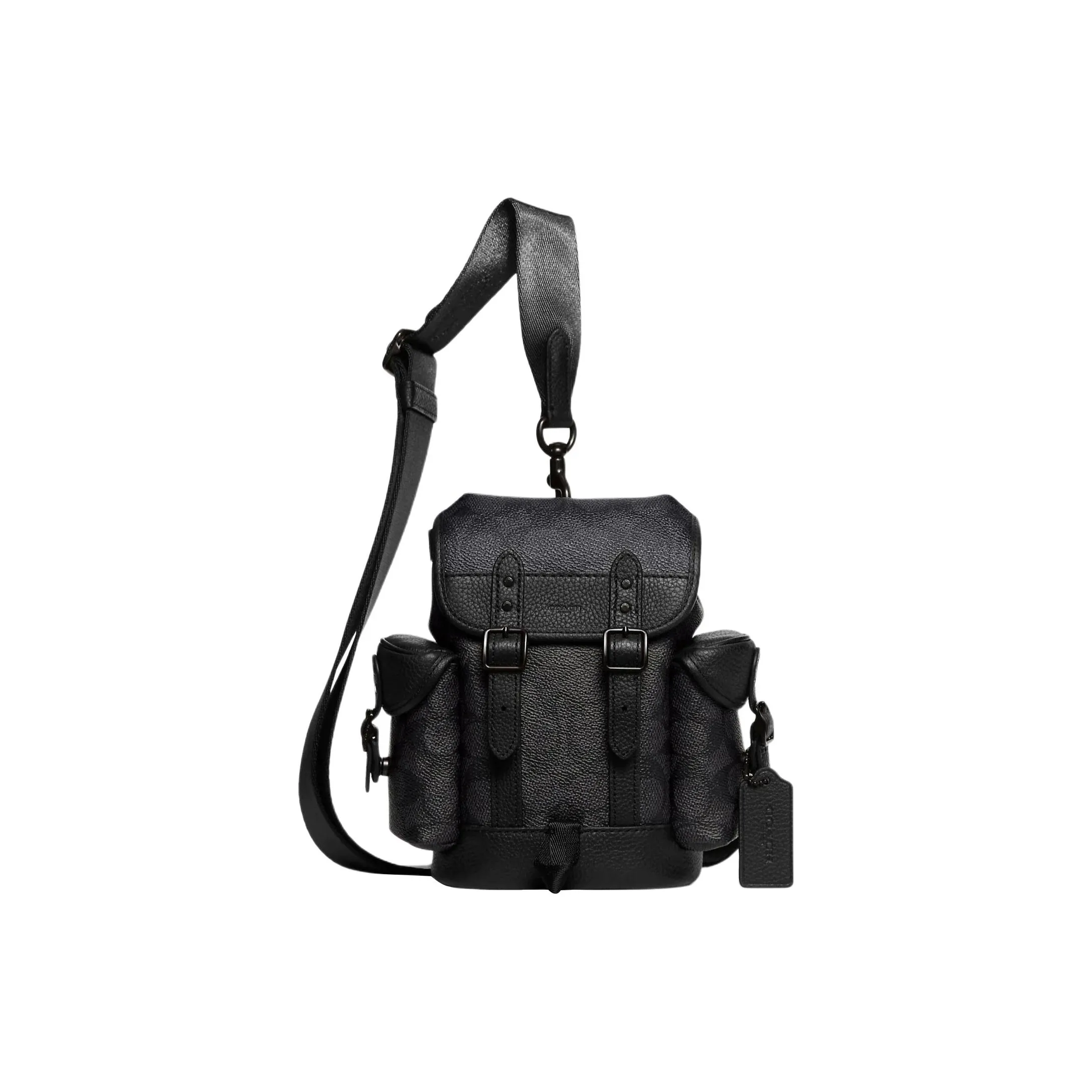 COACH Hitch Покрытый холст с мягкой полированной зернистой кожей сумка через плечо мини мужская черная