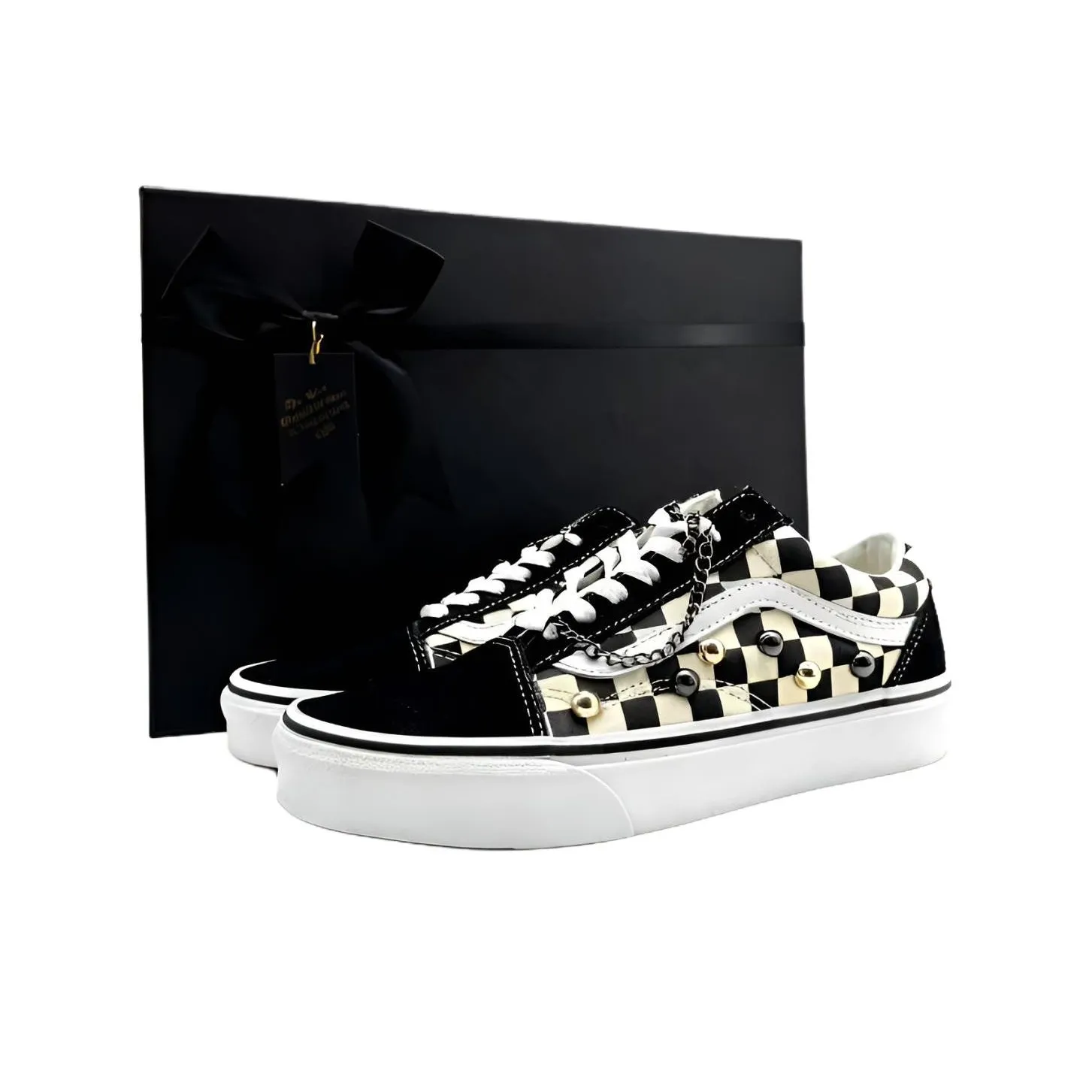 Vans Old Skool Черный Белый Клетка Sbo Shock Absorbers Устойчивые к износу Противоскользящие Низкие Кроссовки для скейтбординга Унисекс