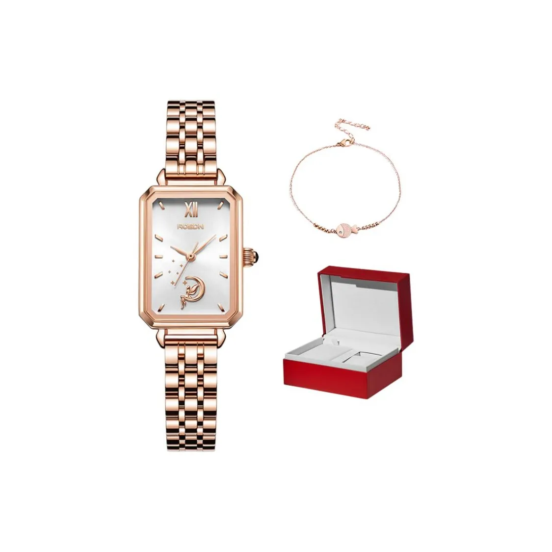 ROSDN Vintage Small Square Watch Кварцевый механизм Нержавеющая сталь Ремешок Часы Женские часы Синий циферблат