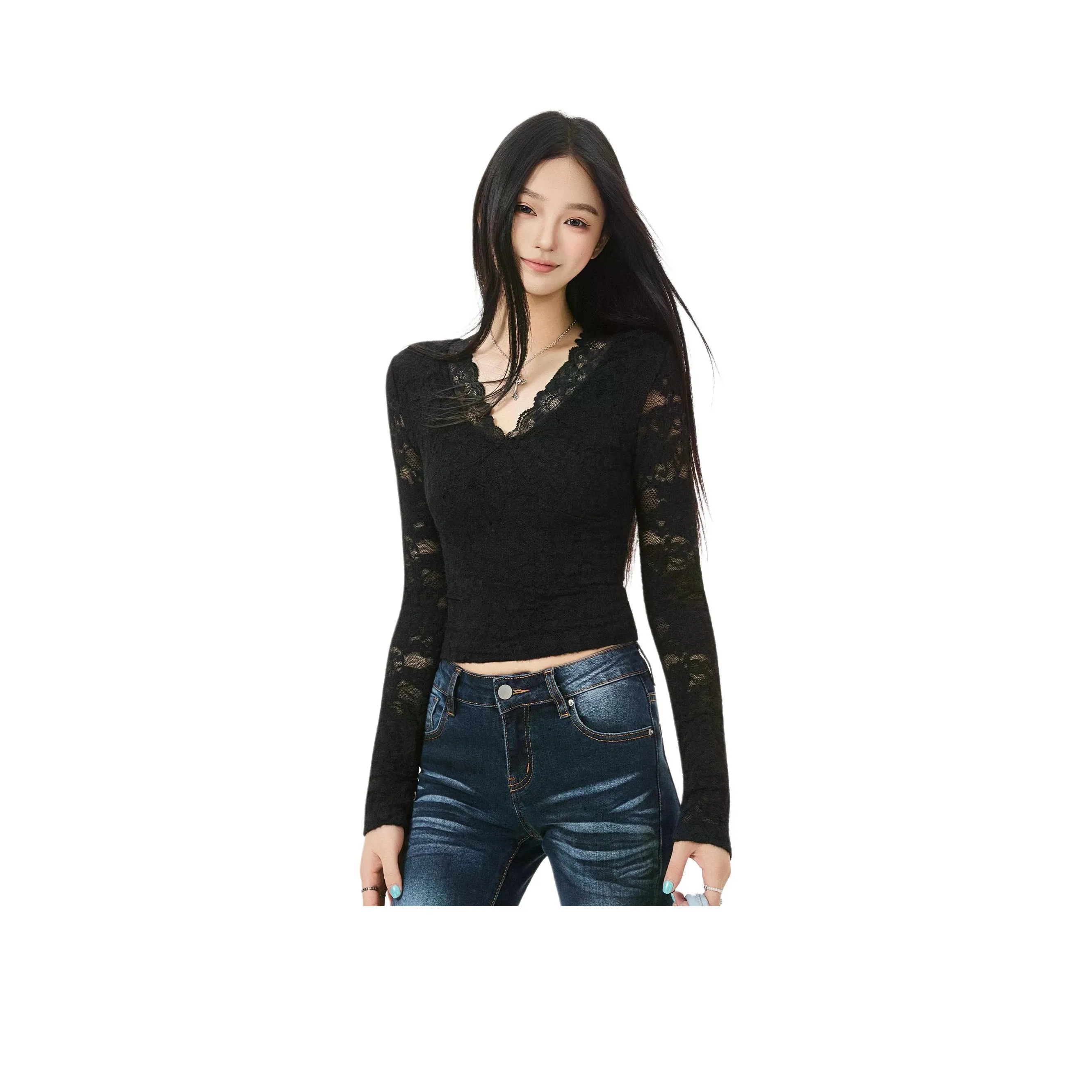 SHUHAOBAI Черный Женский Короткий Топ