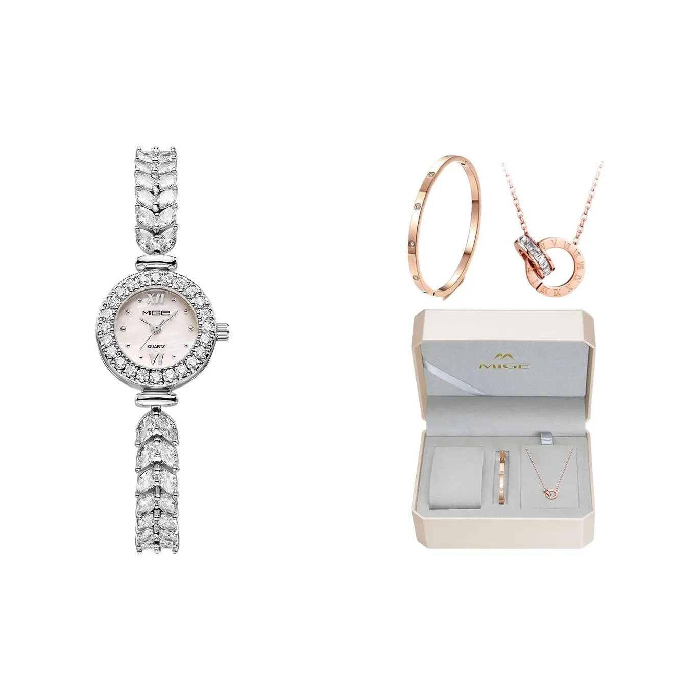 MIGE Mermaid Series Кварцевый механизм Eco-Friendly Медный ремешок Часы для женщин Жемчужная раковина Циферблат часов