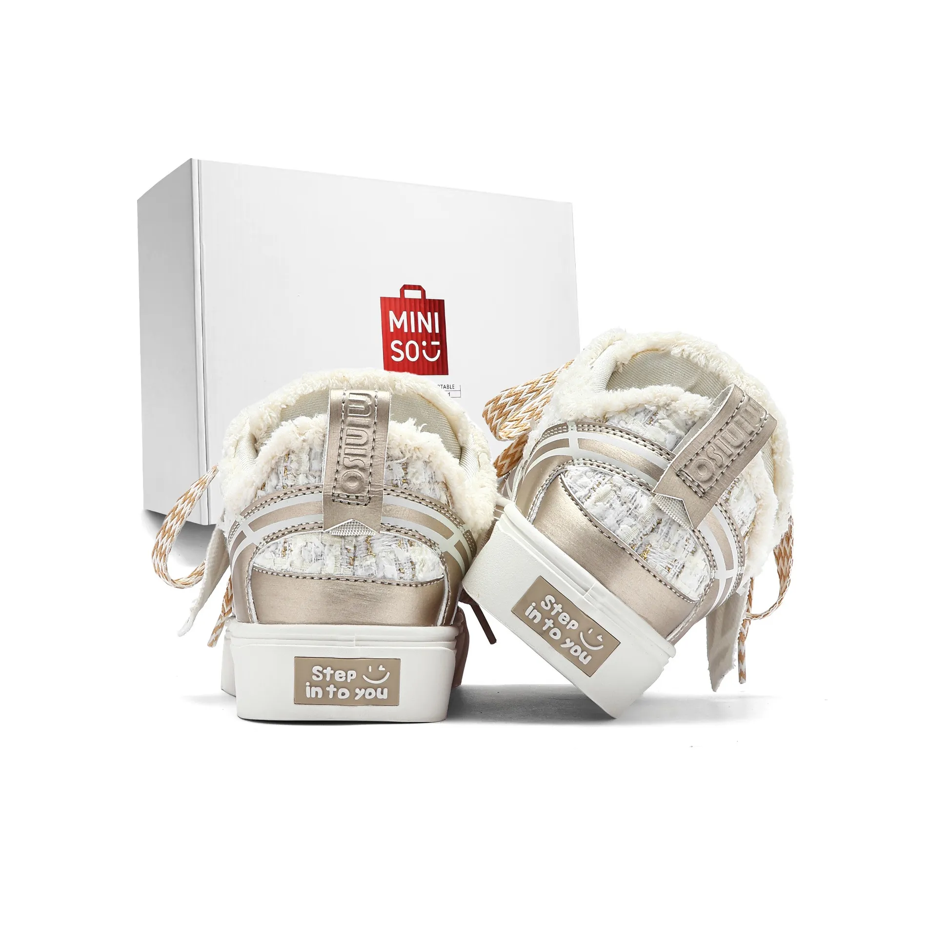 Miniso Low-Top Sneakers Белый Золото Унисекс