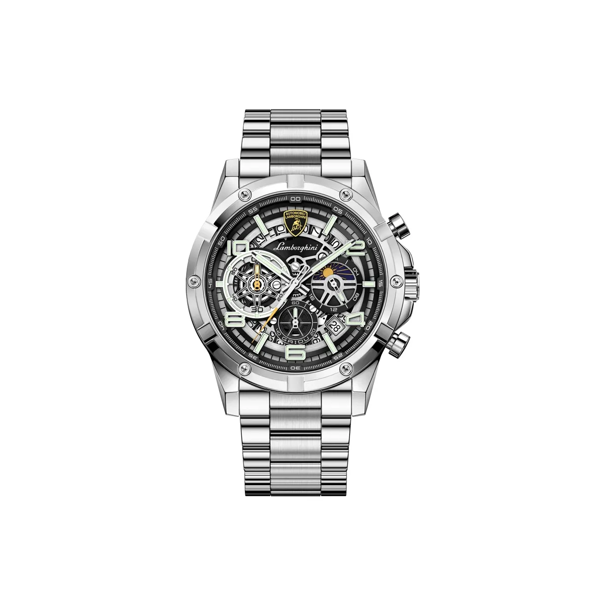 GAIDU Lamborghini Кварцевый механизм Стальной ремешок Часы Мужские Часы с открытым механизмом