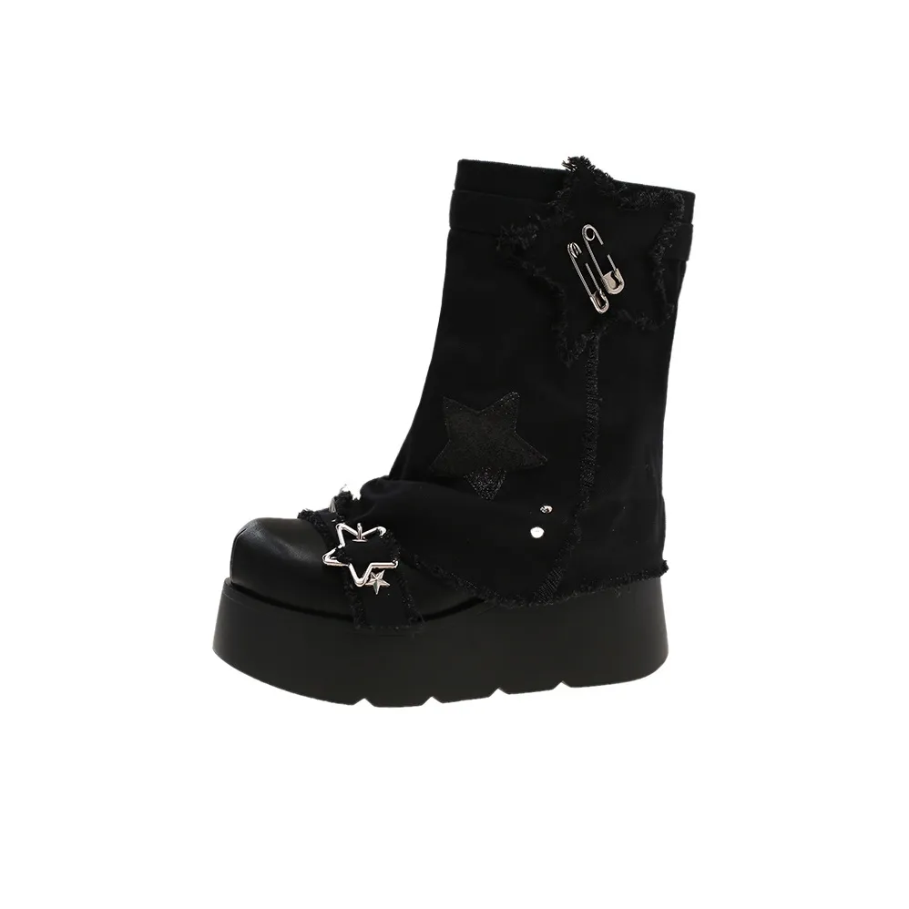 Be Good Индивидуальный Lolita Chain Korean Style Versatile Trendy Casual Fashion Comfortable Knee High Boots 5cm Women's