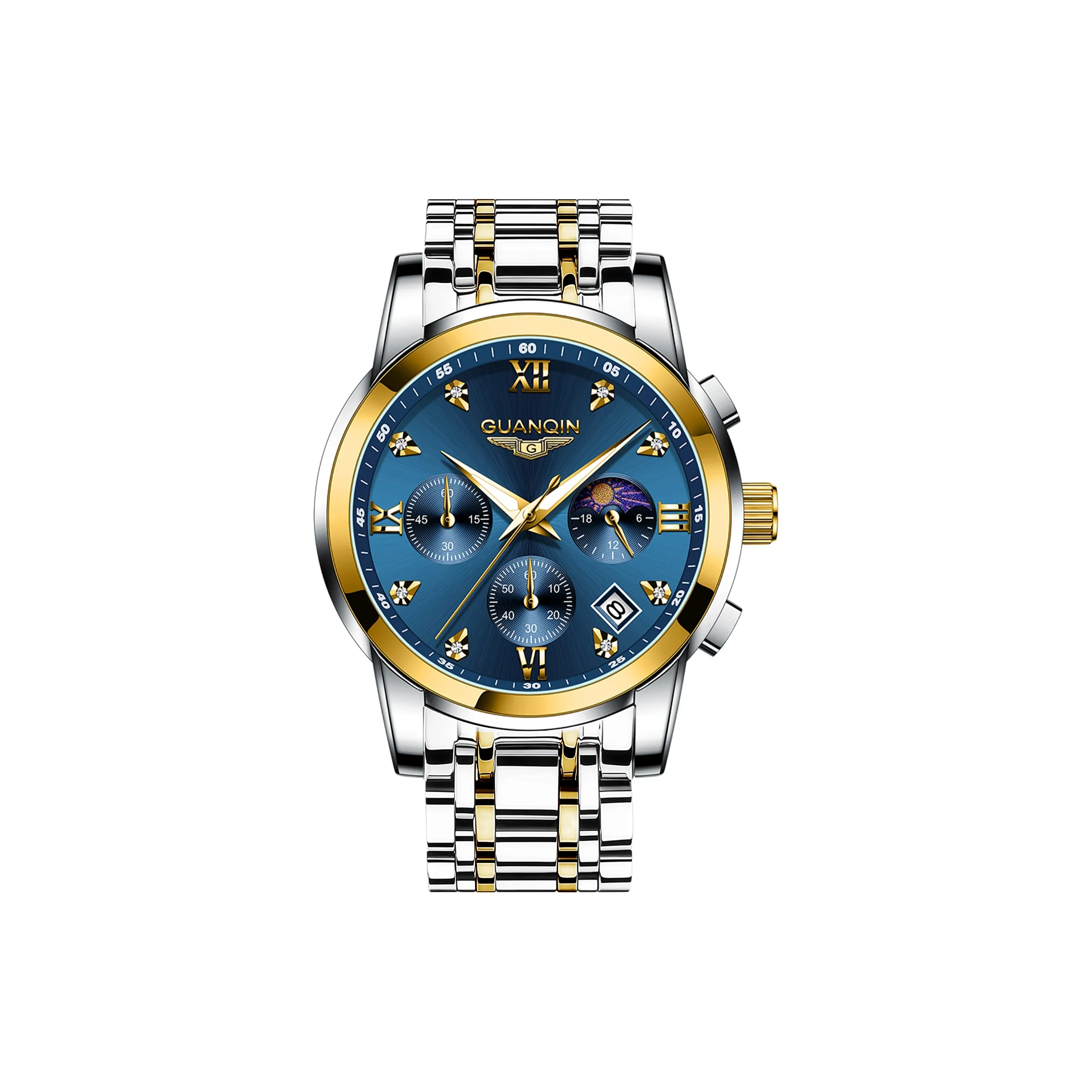 GUANQIN GS19197.JLJ Кварцевый механизм ремешок из нержавеющей стали часы для мужчин синий циферблат