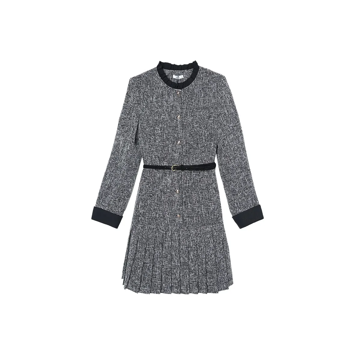 Betu Hundred Позиционирование стиля вдохновленный Chanel Ремень Платье-рубашка с оборочным воротником и юбка с плиссировкой в форме буквы X Весенний Осенний Женский