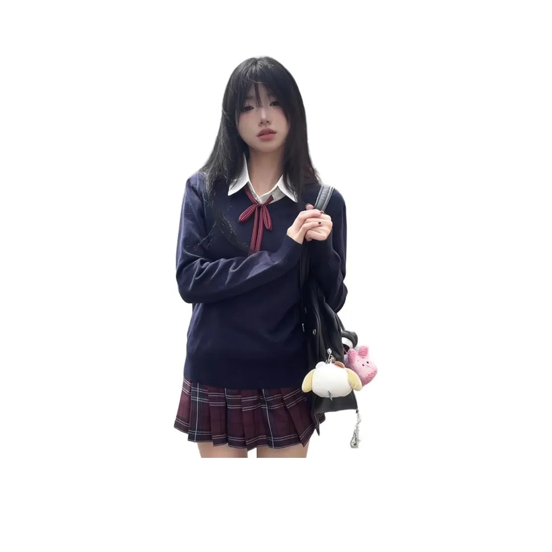 Dippanis Черный Свитер + White Shirt + Xuan GE Юбка + Красный Галстук-бабочка Женские Комплекты с юбкой