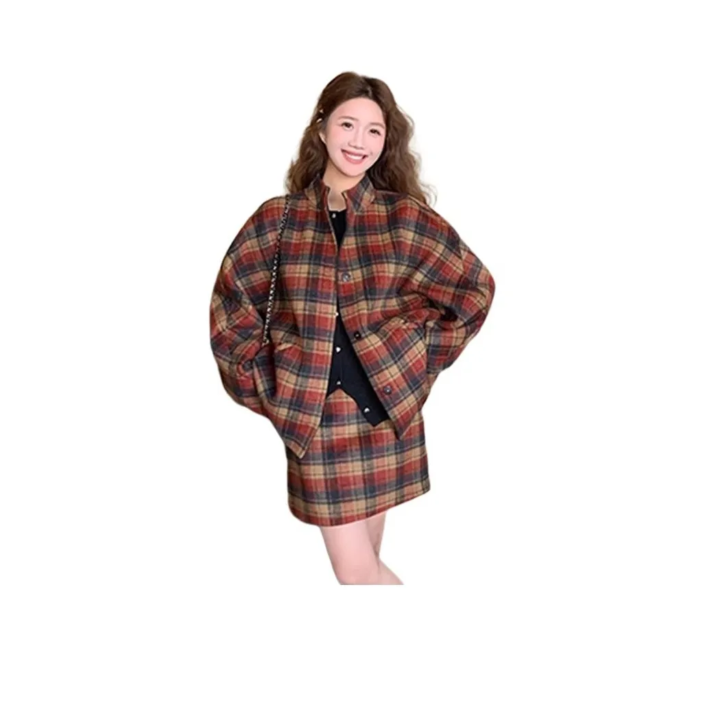 Dippanis Красный Клетчатый Топ+Короткая Юбка Женские Юбочные Комплекты