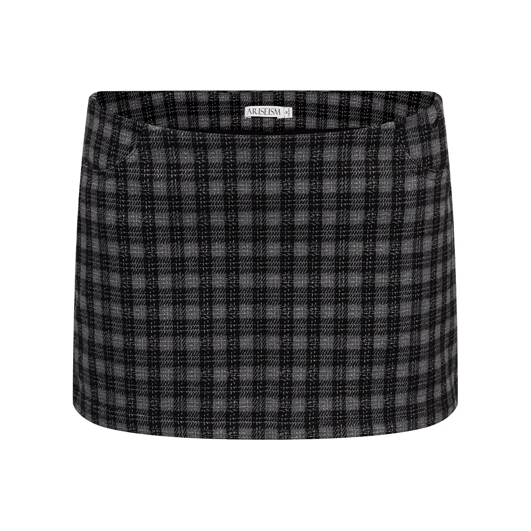 Ariseism Серый Черный Клетка Женская Повседневная Короткая Юбка