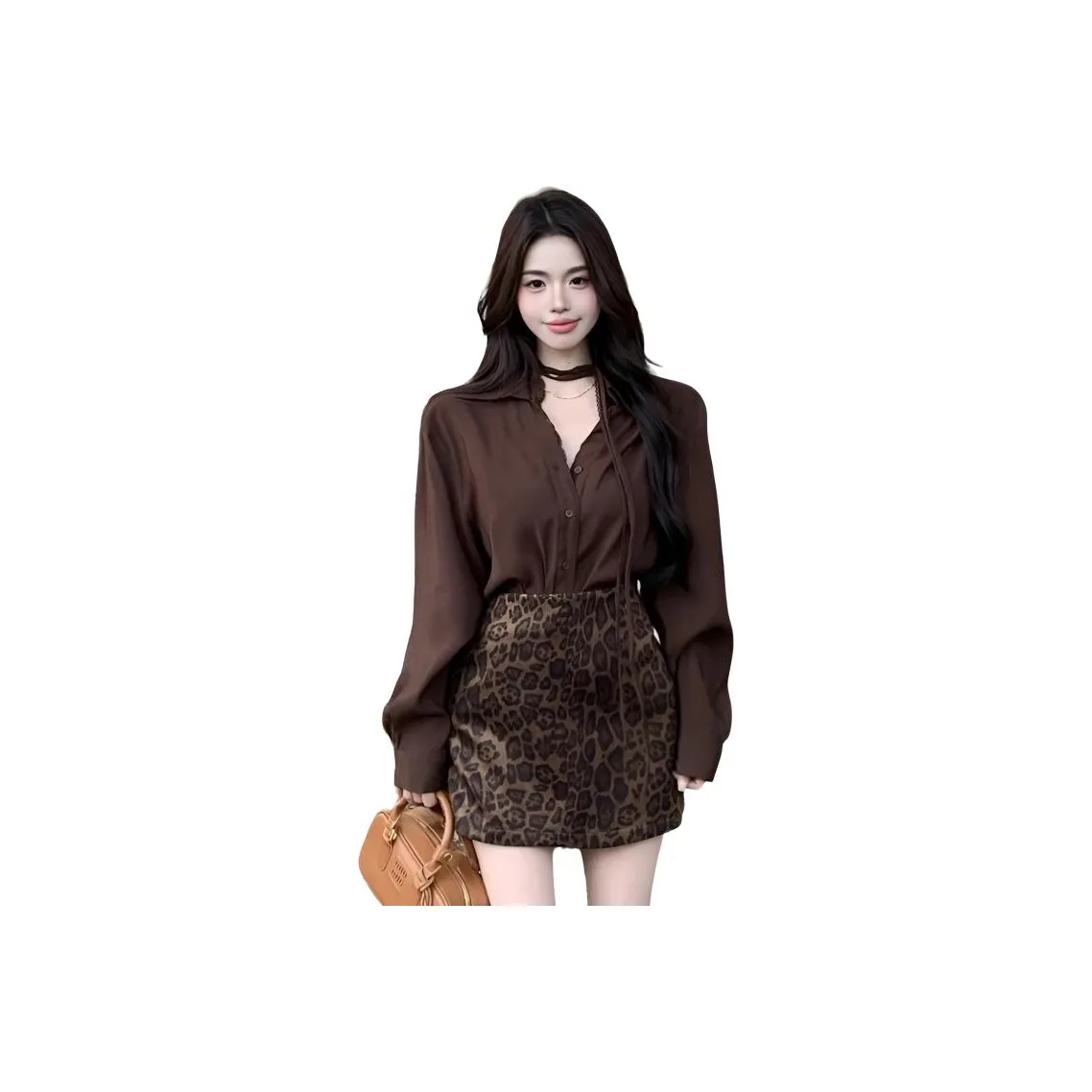 Dippanis Кофейный Топ + Юбка с Леопардовым Принтом Женские Комплекты с Юбкой