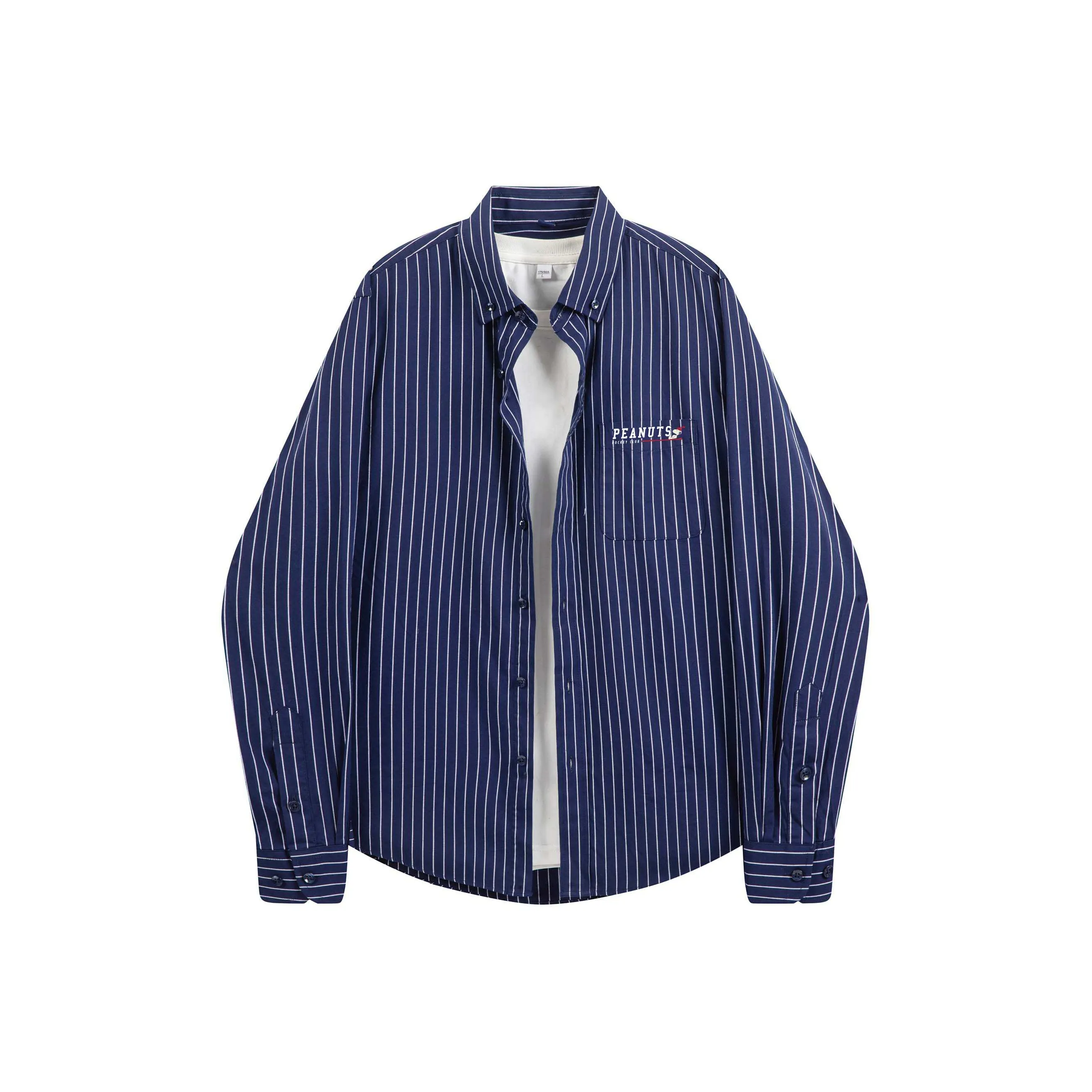 SNOOPY Темно-синий белый полосы унисекс рубашки