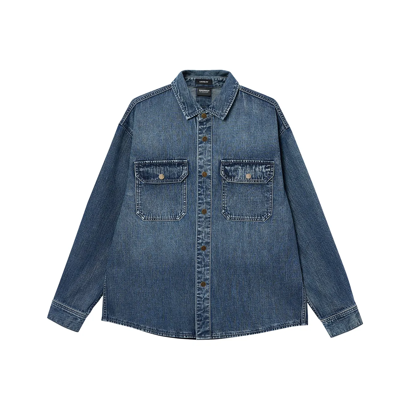 JACK JONES E39 Medium Blue Denim Men's Shirts JACK JONES E39 Средне-голубой деним Мужские рубашки