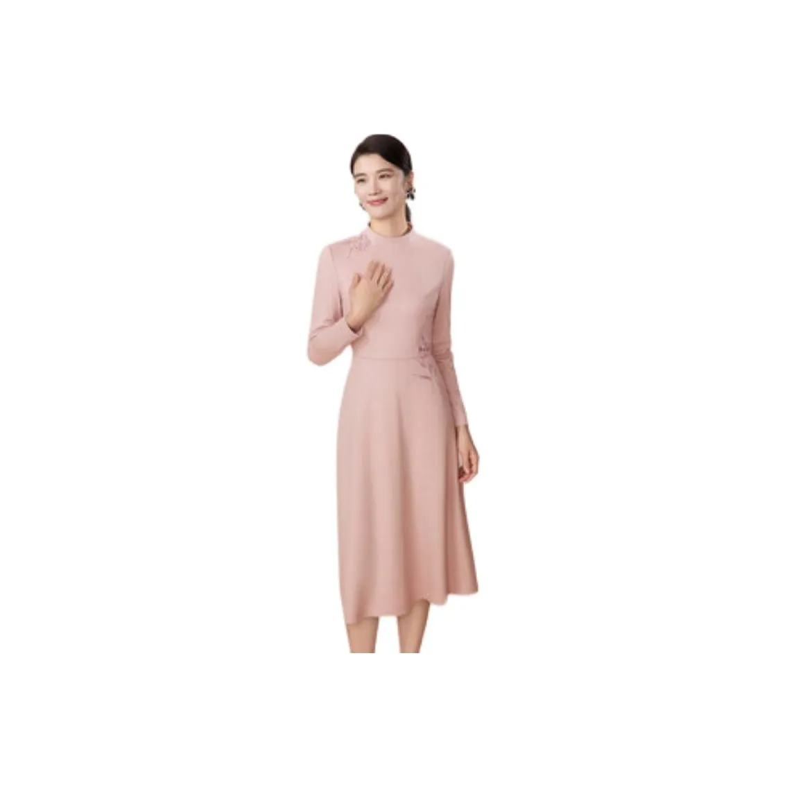 BBLLUUEE Розовый Женские Длинные Платья с Длинными Рукавами