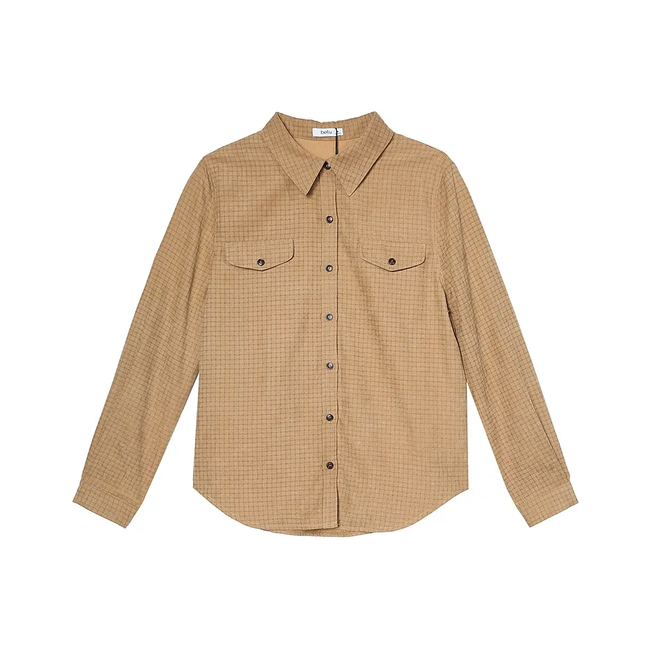 betu Baitu Коммутирование Ветер Элегантность Клетчатый Длинный Рукав Винтажный стиль Весна-осень Женские