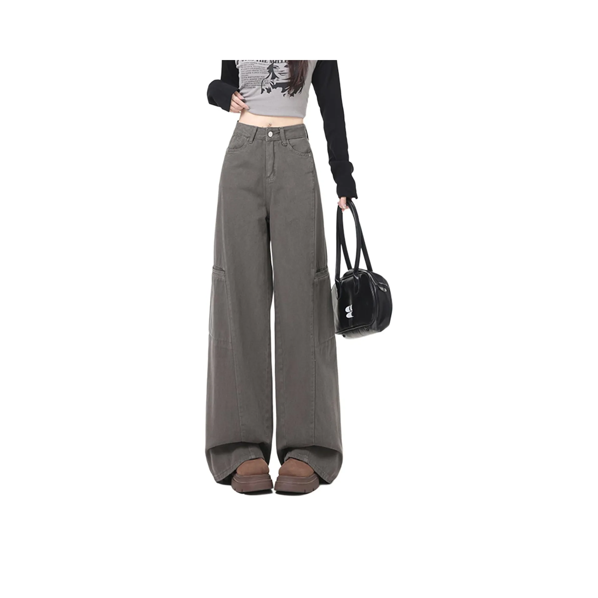 ACHIEVE ACHV Серый Цвет Длинный Брюки Унисекс Джинсы