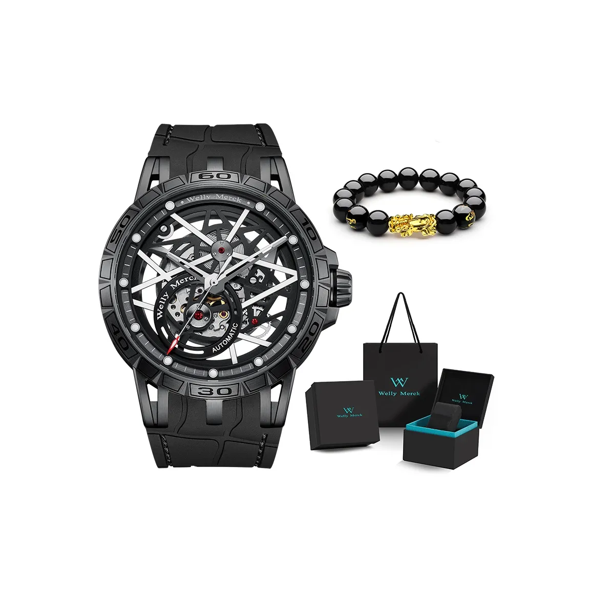 Welly Merck Автоматический Механический Механизм Часы Мужские Часы Скелетный Циферблат