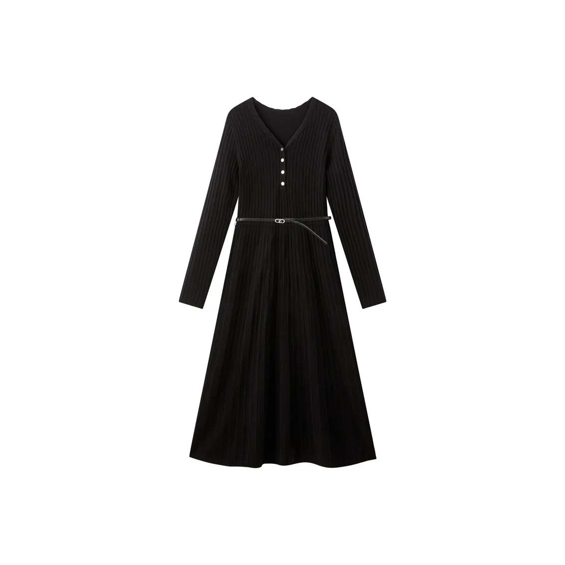 PEACEBIRD Черное Женское Длинное Платье с Длинными Рукавами